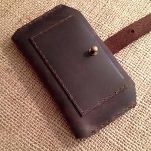 Distressed Leather And Brass Cellphone Case