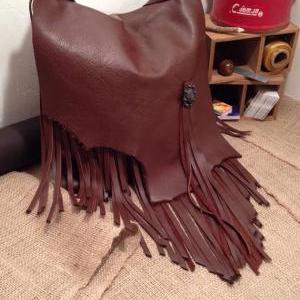 Chocolate Brown Leather Fringed Messenger