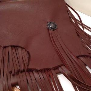 Chocolate Brown Leather Fringed Messenger