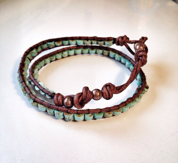 Leather And Turquoise Wrap Bracelet