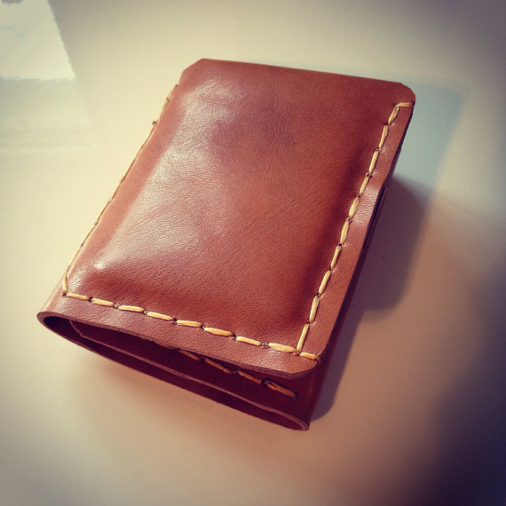 Mens Saddle Tan Leather Trifold Wallet